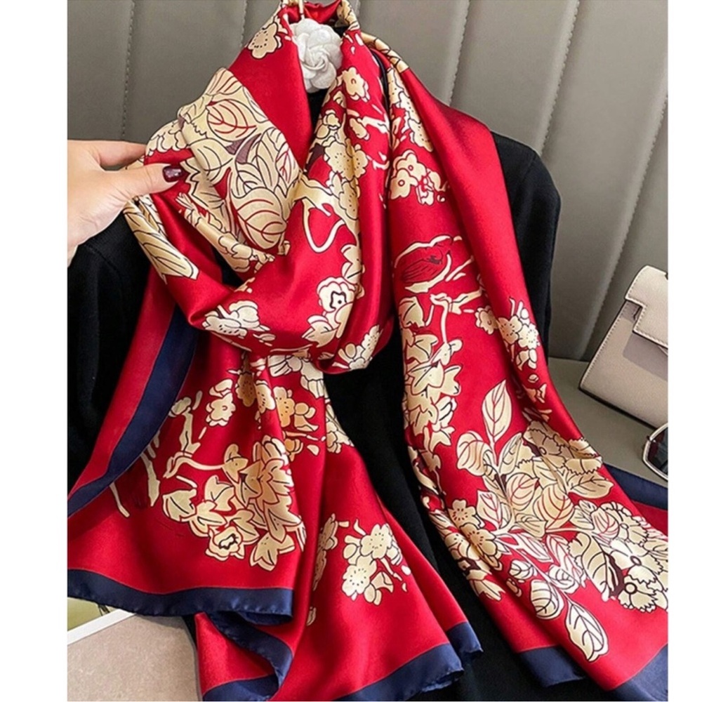Luxe Red Floral Print Scarf